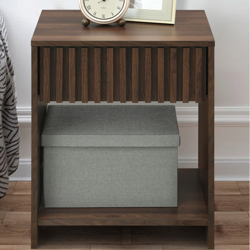 Abdel 17.7" W 1-Drawer Nightstand with Open Cubby, Walnut
