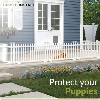 1.8ft H x 3.6ft W (2 Panels) Freestanding Zippity Portable Puppy Fence Kit, Dog Puppy Playpen, Dog Fence Outdoor for Yard, Vinyl Picket Outdoor Dog Fence, Dog Play Pen Indoors, ZP19055
