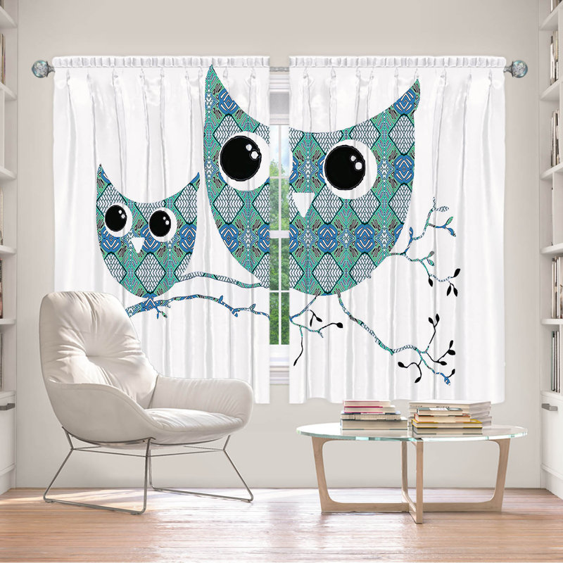 Ensemble de 2 panneaux de rideaux de fenêtre à surpiqûres pour fenêtre par Susie Kunzelmanelman - Owl Argyle