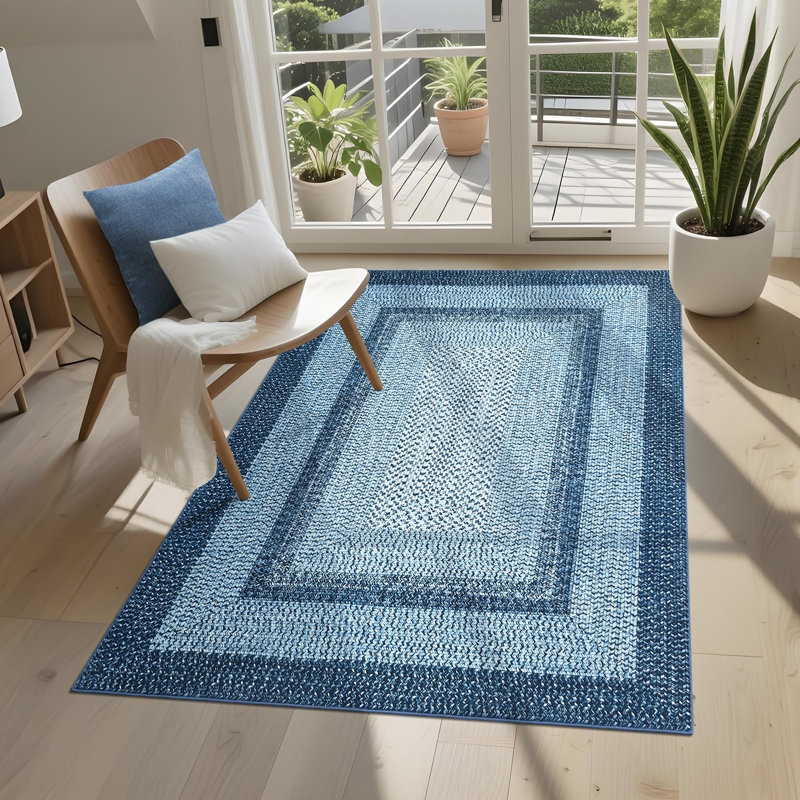Tapis lavable à la machine Farmhouse, Bleu, Rectangulaire 3 pi x 5 pi