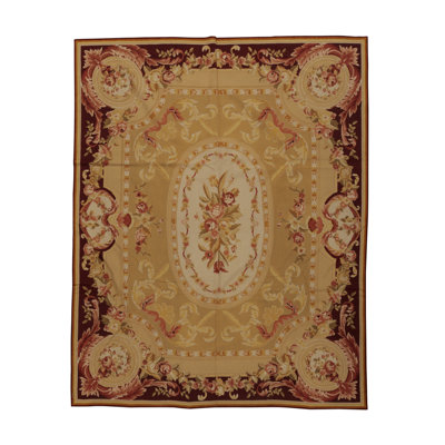 Tapis brun / rouge / beige noué à la main de haute qualité