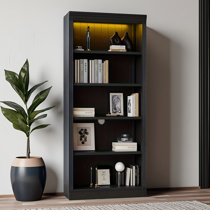 83" Tall Wood Bookcase Suite with light strip , Decor Bookcase Suite with Adjustable Shelves,Storage Organizer, Black