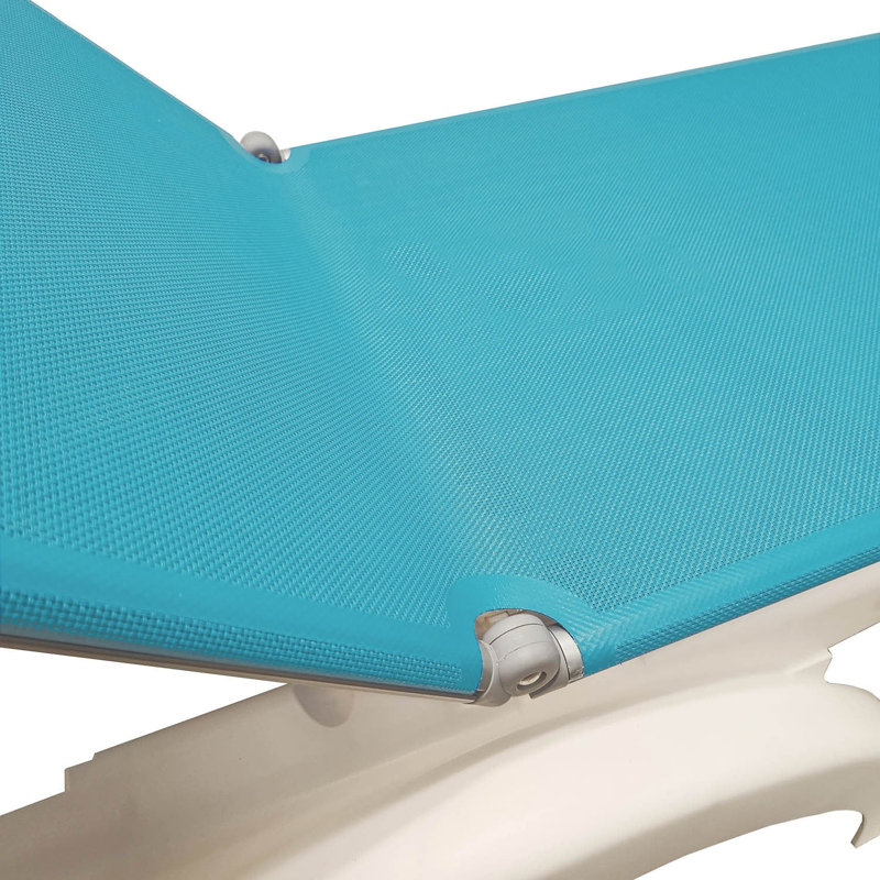 Grosfillex Jamaica Beach Adjustable Sling Chaise, Aqua Blue/White