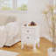 Table de chevet blanche moderne avec 2 tiroirs, table de chevet style champêtre, pieds élégants sculptés pour les petits espaces