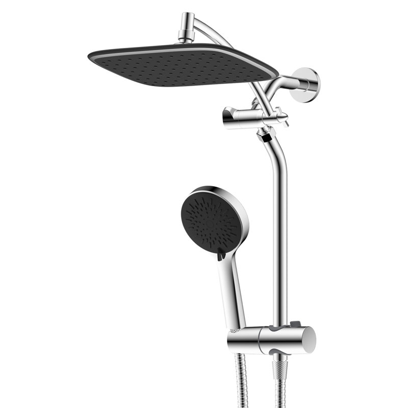 Pomme de douche double combinée avec pomme de douche à pluie haute pression de 10 pouces et douche à main, Chrome chrome