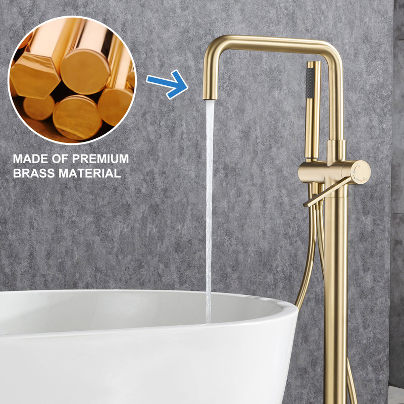 Robinet de baignoire sur pied à poignée simple avec douche à main Rainlex, Or brossé