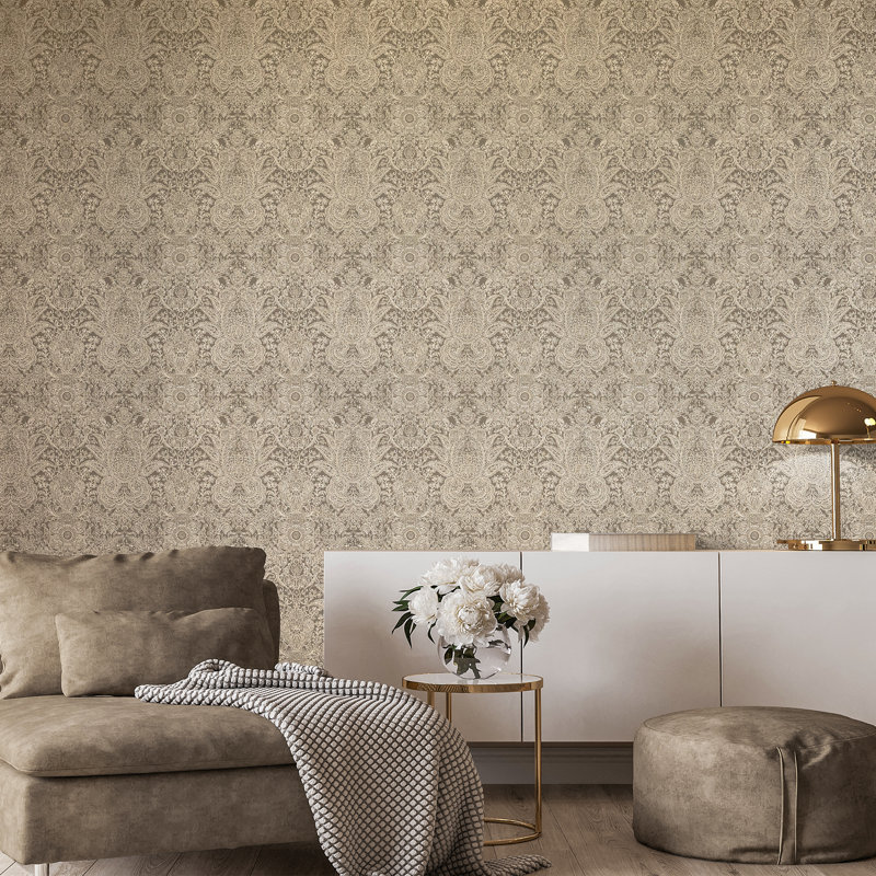 Precious Collection Glitter Brocade Damask Wallpaper Roll, Gold