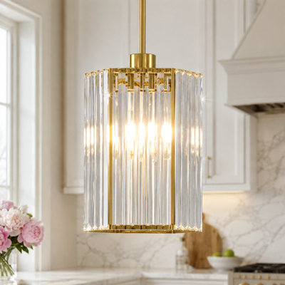  Michiel 7.87'' 1-Light Hexagonal Crystal Rod Pendant Light for Kitchen Island