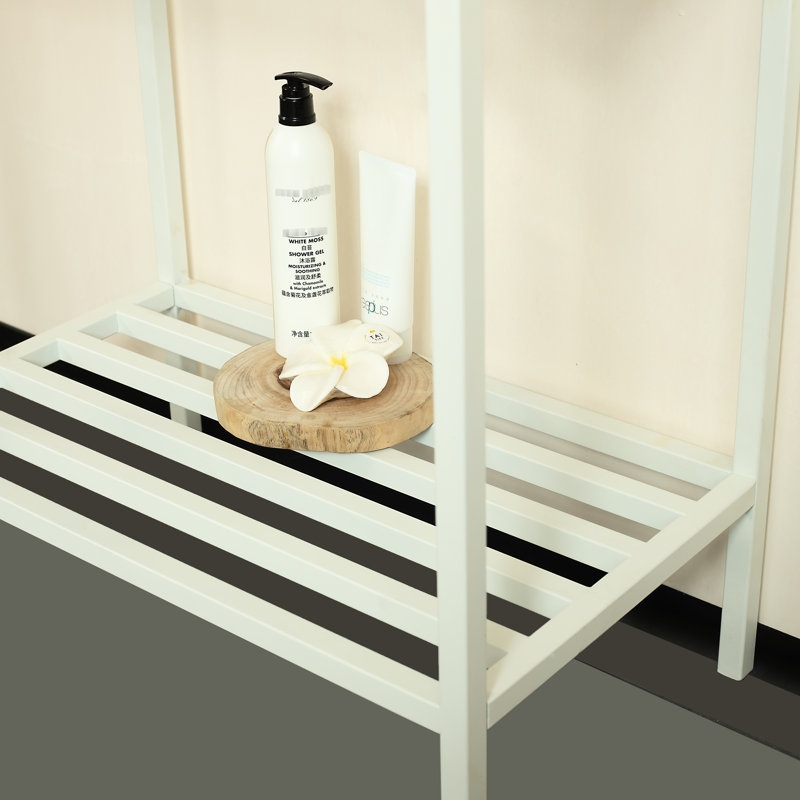 Freestanding Bathroom Iron Shelves, 24'', White - With Storage Shelf And Towel Rack Strong Support For Accessories Supplies 24'' Equipped With Frame Long-Term Use