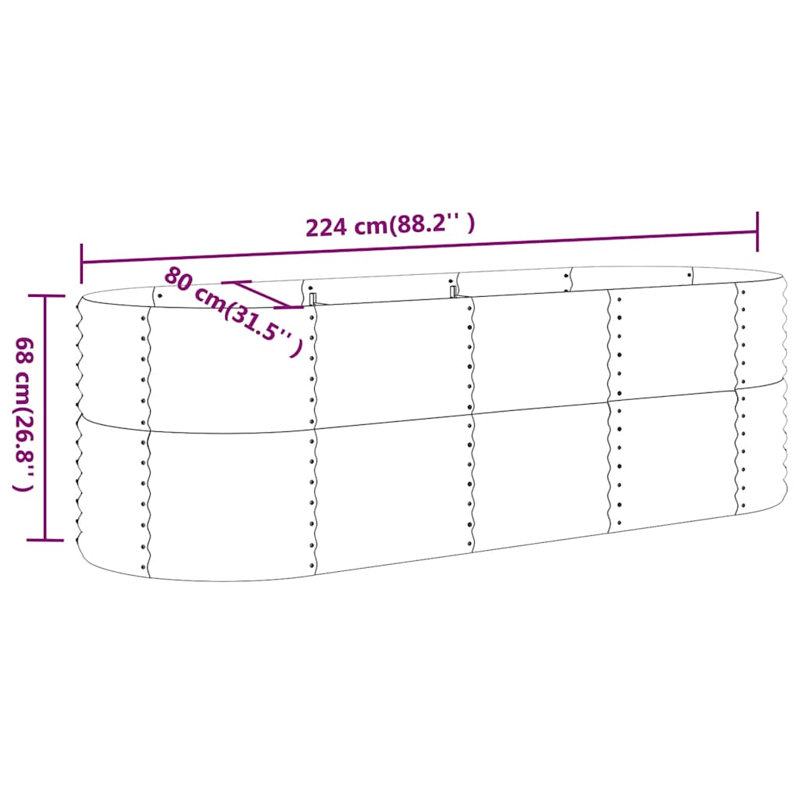 Jardinière en acier galvanisé Nakayla, Anthracite, H 26,8 po x l 88,2 po x P 31,5 po