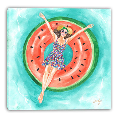 Watermelon Float Joy Wrapped Canvas Wall Art
