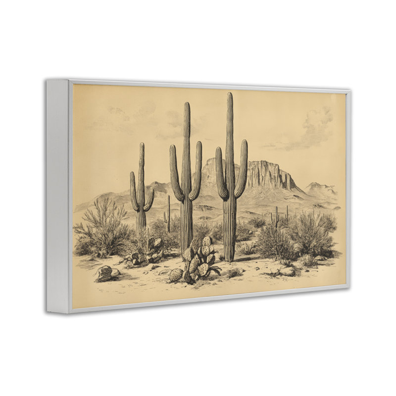 Cactus, paysage rétro, estampe numérique, design par Petal Prints Design, H 12 po x l 18 po