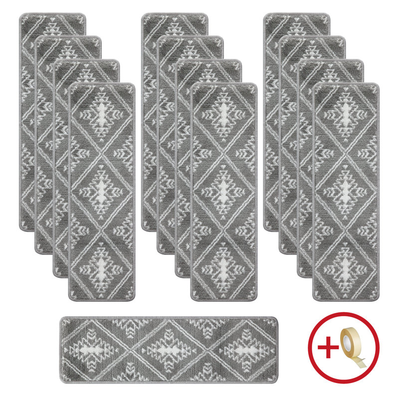 Tapis d'escalier antidérapants gris / blanc 9 x 28 po (ensemble de 13)