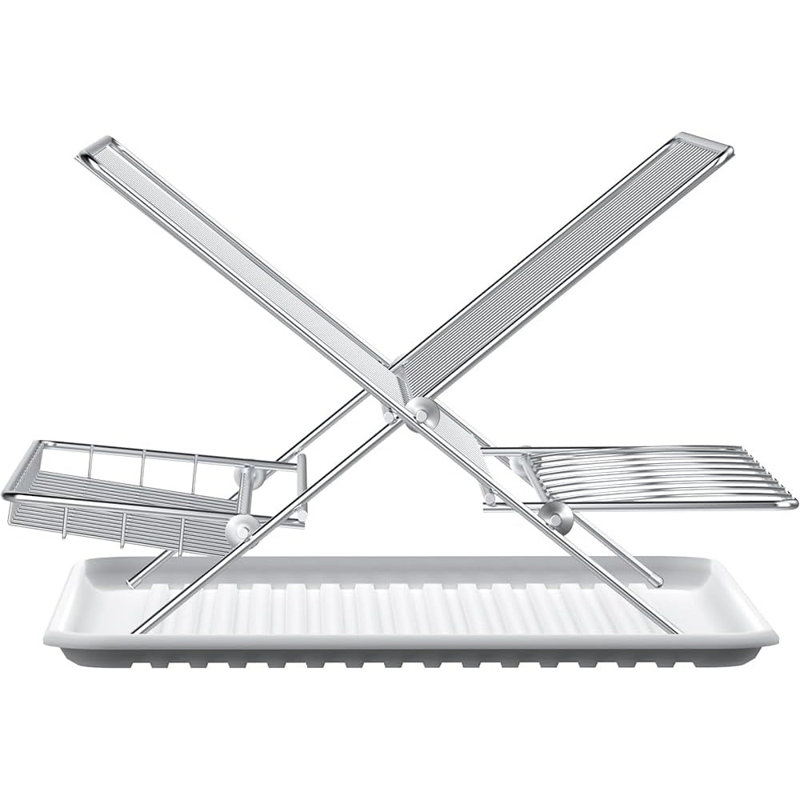 Foldable Stainless Steel 3-Tier Dish Drying Rack with White Drip Tray