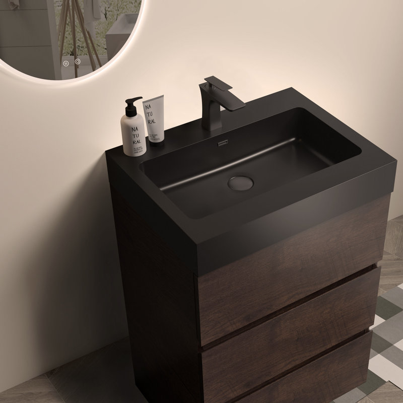 Meuble-lavabo autoportant 24 po en noyer avec lavabo 24 po, Noir