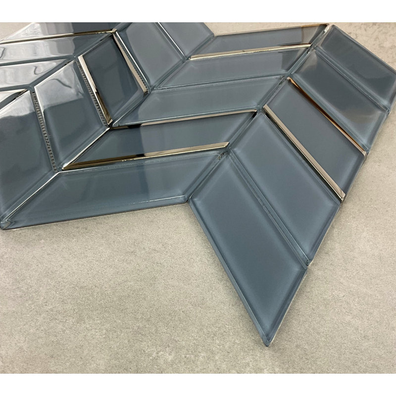 1.5" x 4.25" Glass Chevron Mosaic Wall Tile, Charcoal