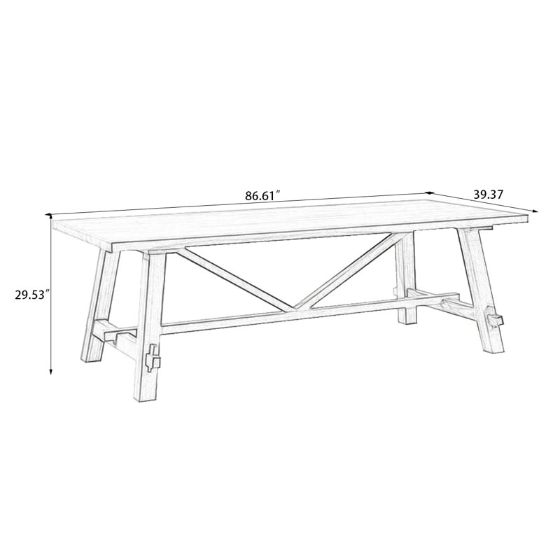  Burlywood Rectangular Solid Wood Dining Table, 29.53"H x 86.61"L x 39.37"W