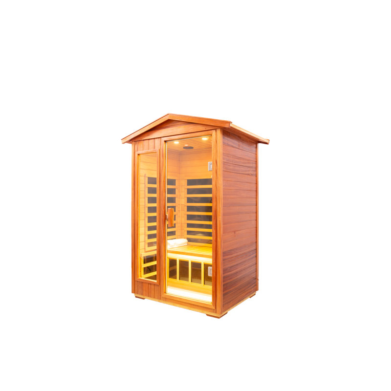 Sauna extérieur pour deux personnes en bois de khaya à infrarouge lointain (gauche et droite), Bois naturel