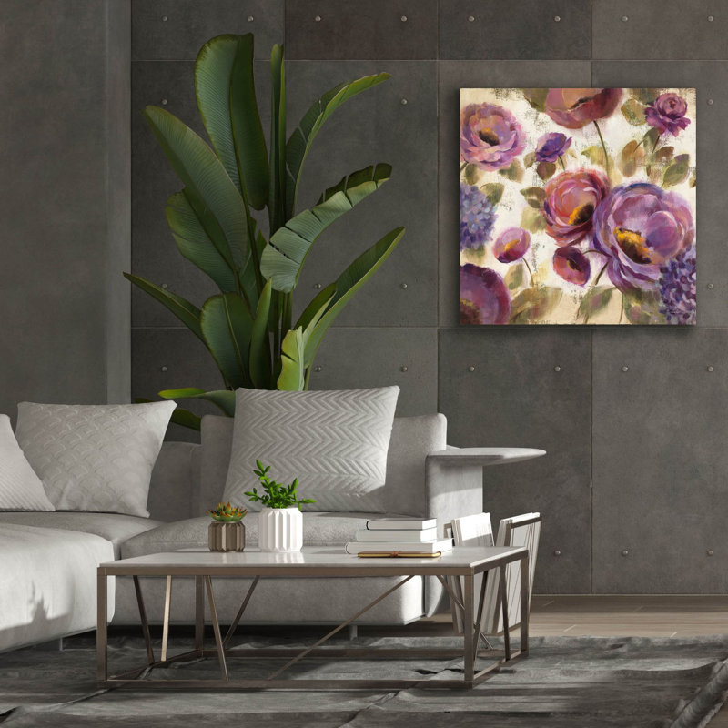  «Blue and Purple Flower Song 2» par Silvia Vassileva, art mural sur toile, 37 po x 37 po, H 37 po x l 37 po