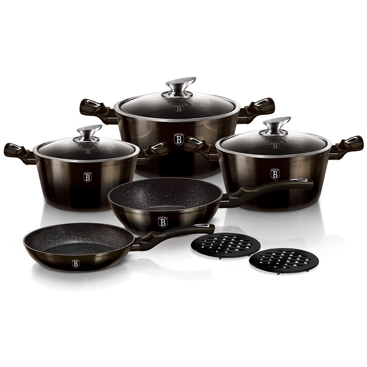 Gibson Soho Lounge Nonstick Forged Aluminum Induction Pots and Pans  Cookware Set, 6-Piece, Matte Black