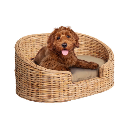 Lit pour chien en rotin Curvy tissé à la main avec coussin lavable à la machine