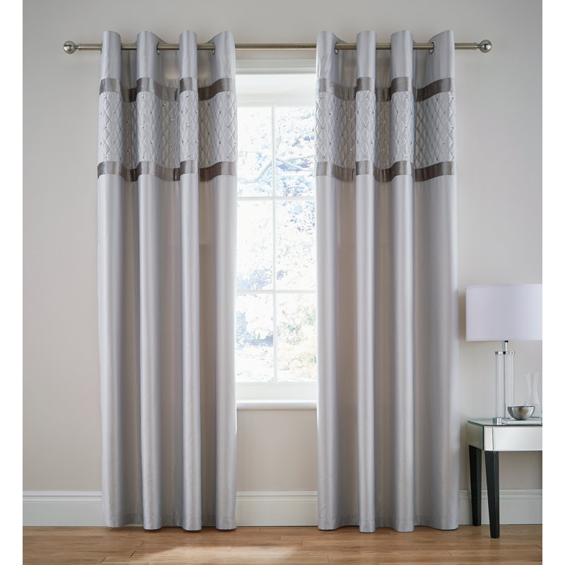 Sequin Cluster Lined Eyelet Curtains, Silver, 168 W x 183 D cm