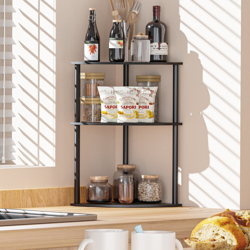 Étagère de cuisine en bois et métal, Noir