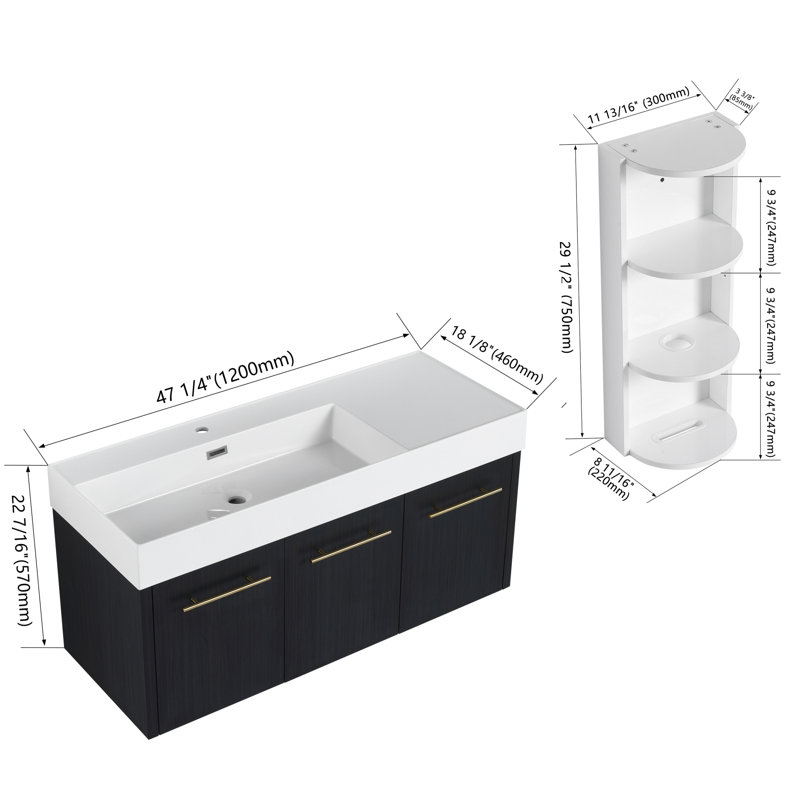 Ensemble de meuble-lavabo mural 48 po Roomfitter, Left, 47"