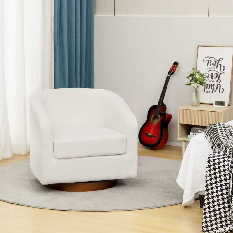 Fauteuil demi-tonneau pivotant rembourré, fauteuil d'appoint en tissu pour le salon, chambre à coucher, Blanc