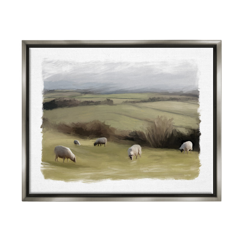 Gray Floater Framed Canvas Wall Art with Grazing Sheep