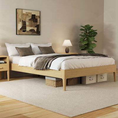 Structure de lit plateforme en bois de bambou sec massif de 15 pouces de hauteur, avec support en lattes de bois en métal, style moderne et minimaliste, aucun sommier requis, assemblage facile