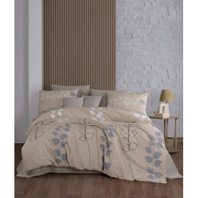 Premium Ranforce Single XL Quilt Cover Set, 100% Cotton, Beige & Grey | Duvet Cover 61 x 79 & Pillowcase 31 x 31 | Machine Washable at 104°F, 140 Thread Count, Button Closure | Soft, Elegant Design for a Cozy Bedroom
