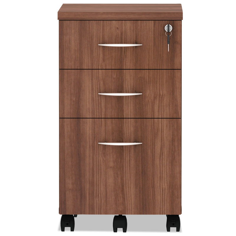 Walnut 3-Drawer Mobile Lockable Legal Size Pedestal Cabinet