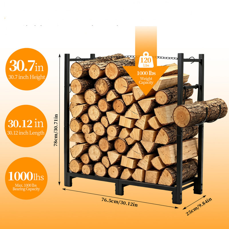 Support à bois pour l'intérieur et l'extérieur en métal noir