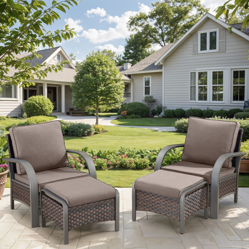 Wyland Outdoor Wicker Furniture Set - 2 Club Chairs & 2 Ottomans Perfect For Patios & Gardens, Gray