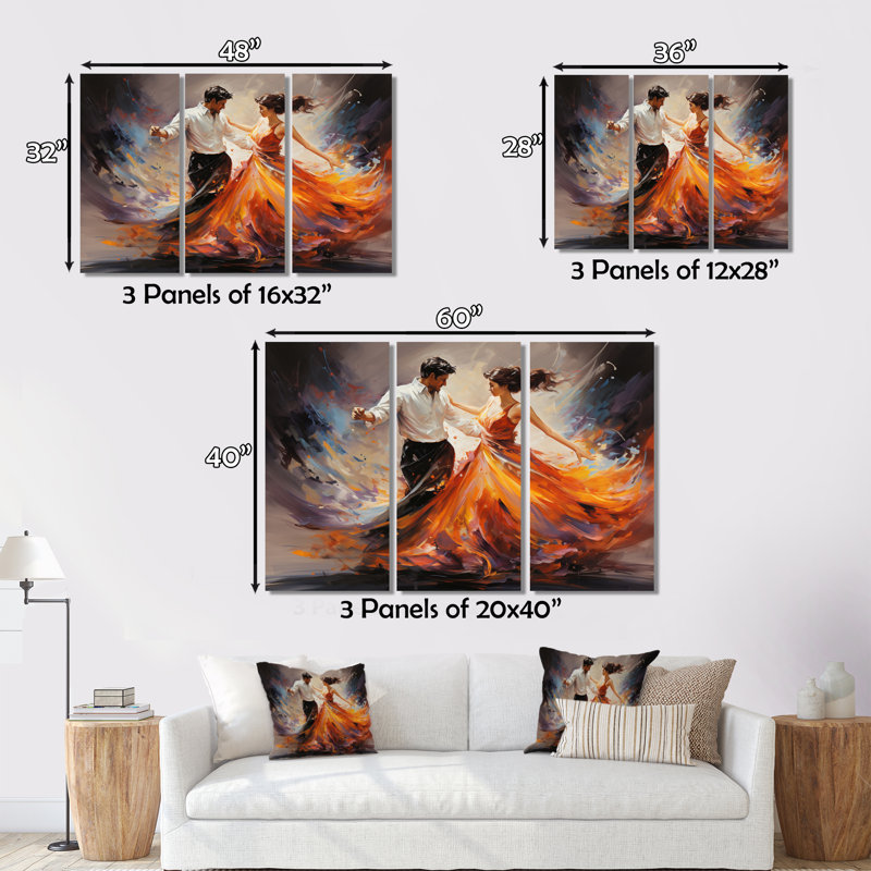 Soulful Dancing III sur toile, reproduction de 3 pièces, H 32 po x l 48 po x P 1 po