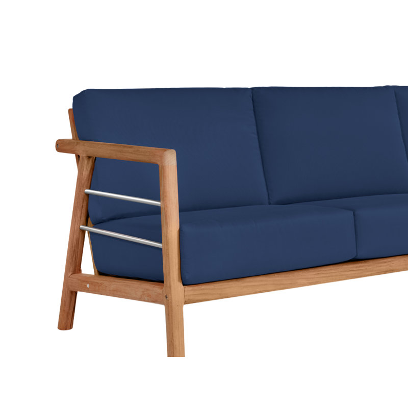Aalto Teak Sofa With Cushion In Melon, Canvas Navy Sunbrella® Canvas