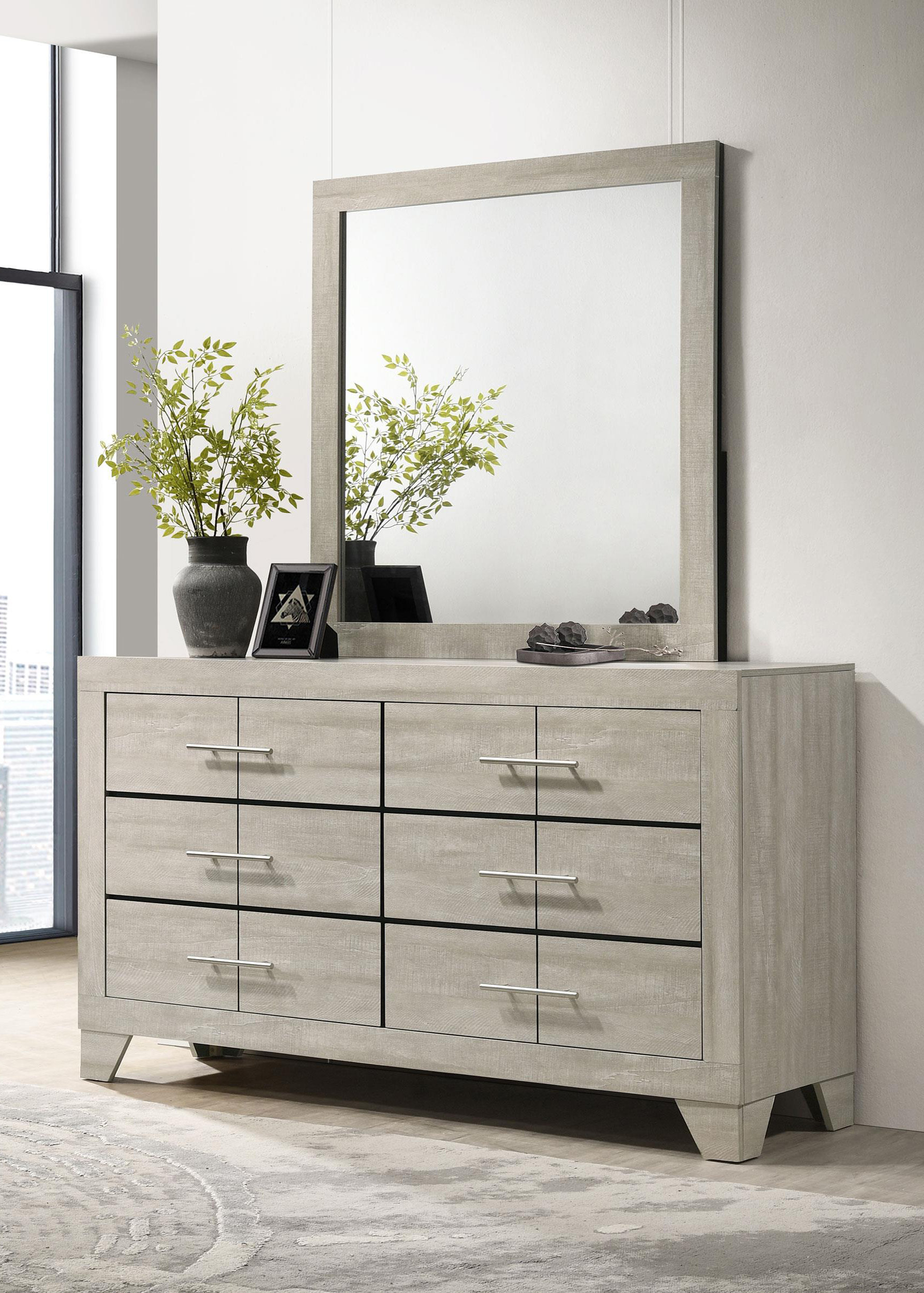 Gracie Oaks 6-Drawer Bedroom Dresser With Mirror Rustic Cream | Wayfair