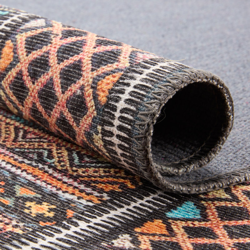 Tapis multicolore lavable à la machine en polyester tissé à la machine Southwestern, Tapis de couloir 2 pi 6 po x 10 pi