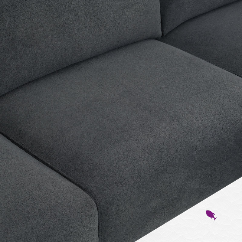 Keysan Velvet L-Shaped Sectional with Ottoman Reversible, Dark Gray Polyester Blend