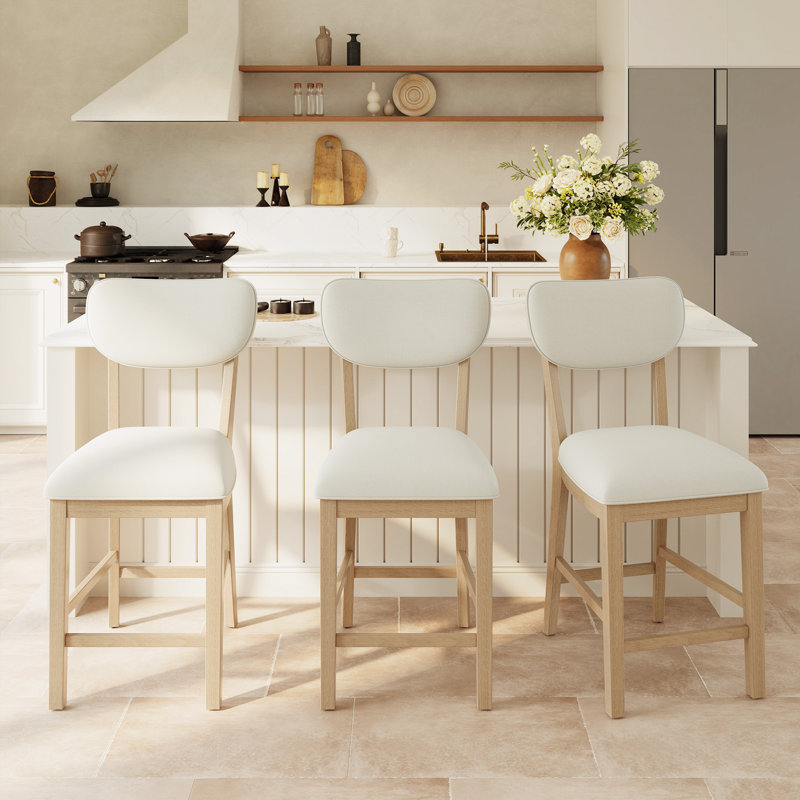 Tabouret de bar rembourré en bois massif, Naturel