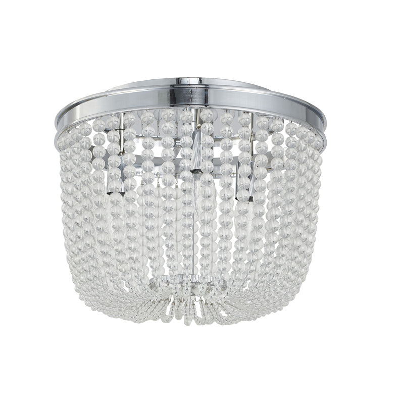 Transitional 3 Light Glass Bead Flush Mount, Chrome