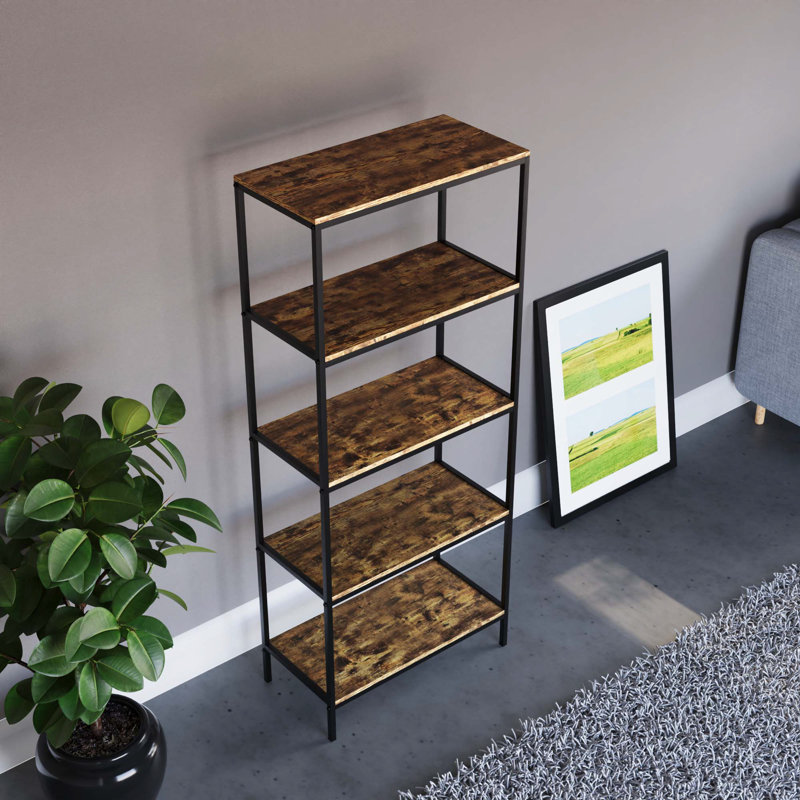 Sylvie 4 Tier Industrial Style Bookcase Living Room Shelving Unit With Metal Frame, Dark Brown