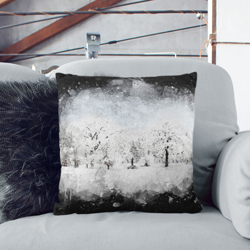 Snow Covered Trees Paint Splash Cushion with Filling, Stone, 40cm H x 40cm W x 15cm D