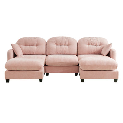 107" 3-seater Sofa Chenille Upholstered Couch With Ottoman And Throw Pillows, Suitable For Living Rooms, Bedrooms, And Offices