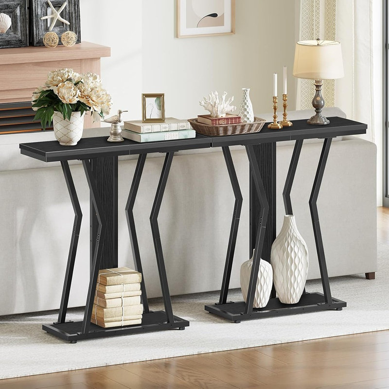 Console moderne, petite table d'entrée de 29,5 po avec rangement, canapé à 2 niveaux derrière le canapé, style moderne, pour salon, couloir, vestibule, chambre à coucher, noir