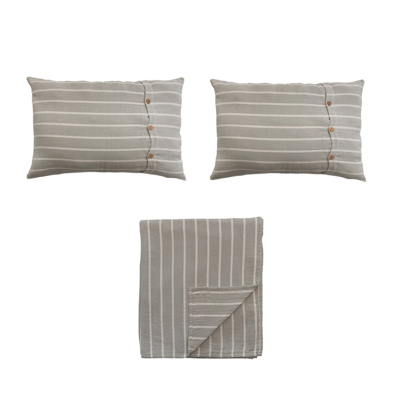 Cotton Double Cloth Queen Bed Cover, Queen Coverlet + 2 Standard Shams
