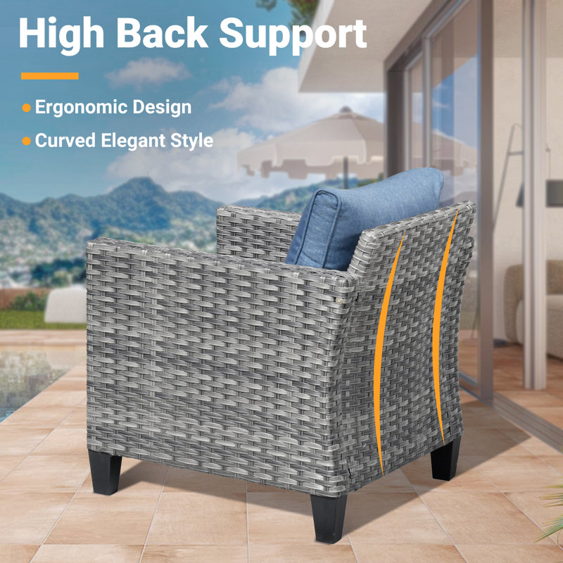 Allcot Wicker/Rattan 7 - Person Seating Group With Cushions, Denim Blue