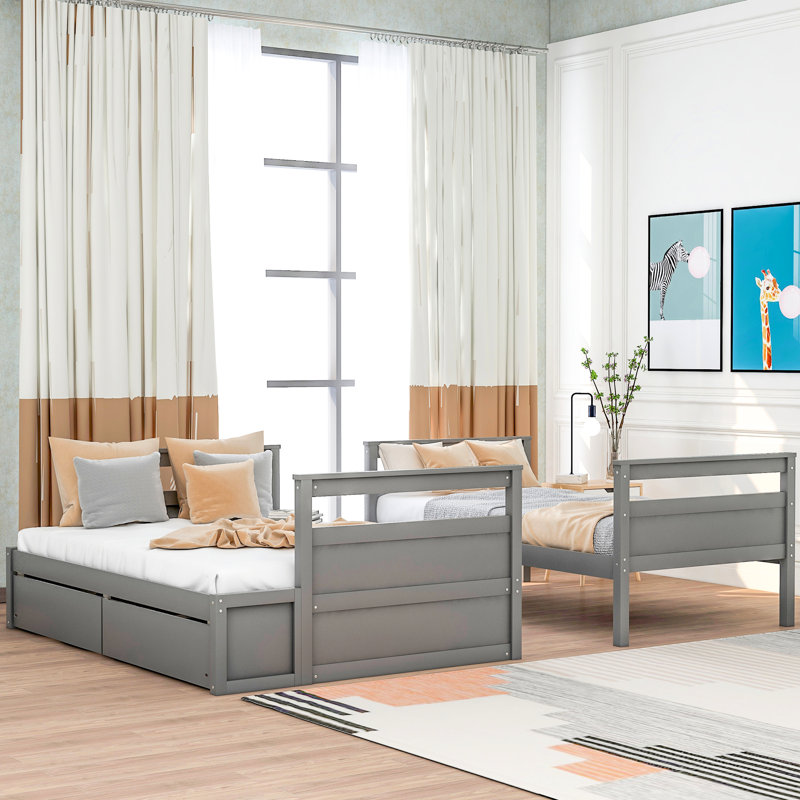 Lit superposé simple au-dessus d'un lit double avec rangement, couleur grise pour toute chambre à coucher - option de couchage polyvalente