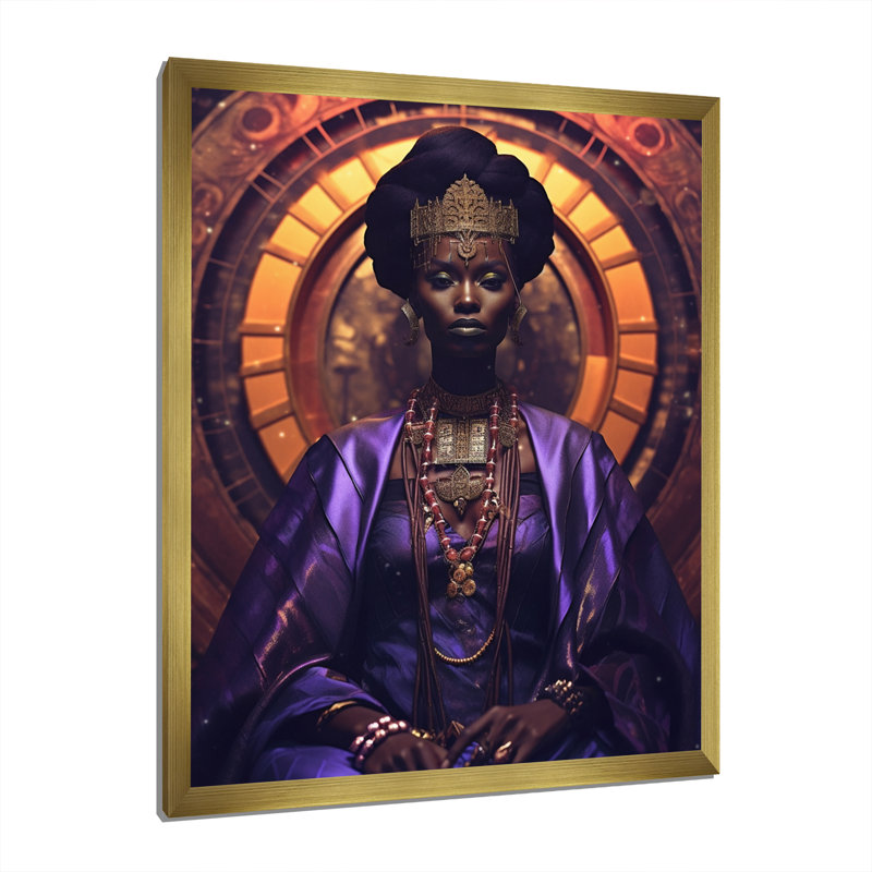 Gracieuse reine d'Afrique en mauve sur toile, H 40 po x l 30 po x P 1,5 po, Cadre doré à une seule photo